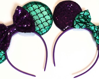 Ariel Kids and Adults Mickey Ears, Ariel Ears, Little Mermaid Ears, Little Mermaid Mickey Ears, Purple Minnie Ears, Disney Ears, Minnie Ears