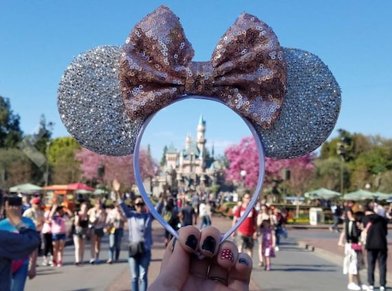 Rose Gold Sequin Mickey Minnie Ears / Rose Gold Minnie Mouse Ears / Silver Rose Gold / Rose Gold Headband / Cheerleading Worlds