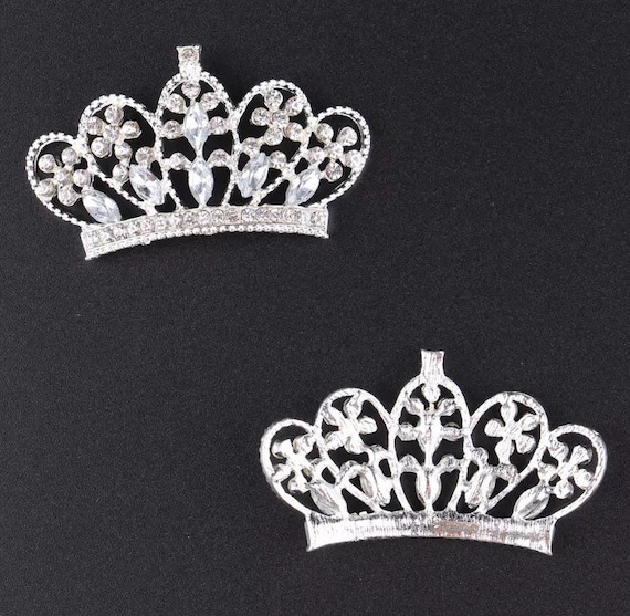 Silver clear or gold rhinestone crown tiara flat back use for wedding bouquet . Bridal sash , embellishment , wedding favor,