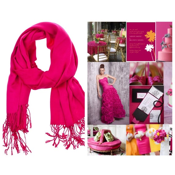 Hot Pink / Fuschia Pashmina Scarf Shawl / Personalized Initial Shawl / Bridesmaid Shawl / Wedding Favor / Bridal Wrap / Wedding Shawl