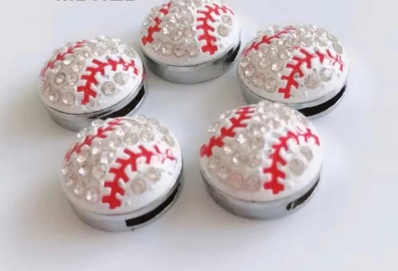 Set of 10pc Rhinestone Sports Baseball Charm Fits 8mm Wristband / Crafting / Phone Deco / DIY Jewelry