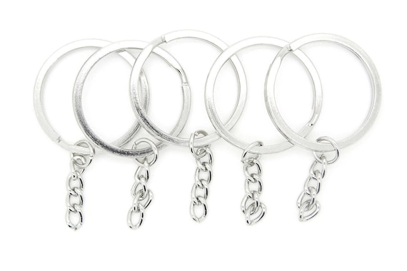 Set of 12/50 Keychain Ring 32mm 1-1/4" 1.25"  w/ Extension Chain / Rhodium Plated Split Key Ring / Thicken Key Clasp / Keychain Fob
