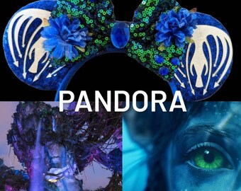 Avatar geïnspireerde Minnie Ears, Pandora Mickey Ears, Avatar geïnspireerde Mickey Ears, blauwe oren, Way of the Water Mickey Ears,