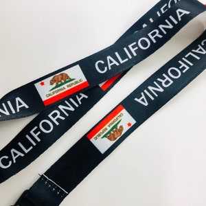 California state/ los angeles flag gear lanyard with ID holder garage , holder lanyard for him/ her keychain work accessories