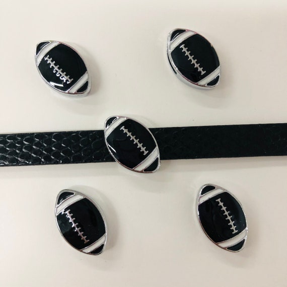 Set of 10 pc black football slide charm fits 8mm wristband for jewelry /crafting