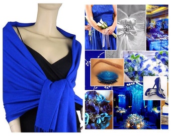 Royal Blue Pashmina Scarf Shawl / Personalized Initial Shawl / Bridesmaid Shawl / Wedding Favor / Bridal Wrap / Wedding Shawl / Blue Shawl