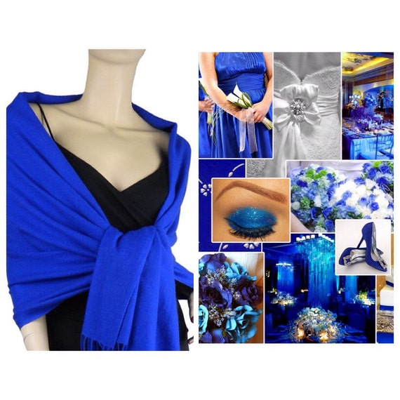Royal Blue Pashmina Scarf Shawl / Personalized Initial Shawl / Bridesmaid Shawl / Wedding Favor / Bridal Wrap / Wedding Shawl / Blue Shawl