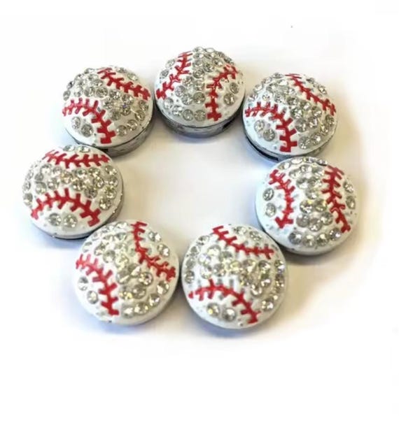 Set of 10pc Rhinestone Sports Baseball Charm Fits 8mm Wristband / Crafting / Phone Deco / DIY Jewelry