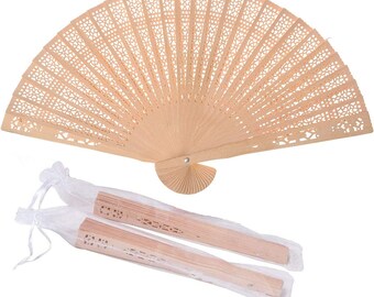 Set of 12/24/50/75/100 Wood Folding Fan w/ Gift Bag for Wedding Party Decor / Wood Fan for Brides / Table Setting / Wedding Favor