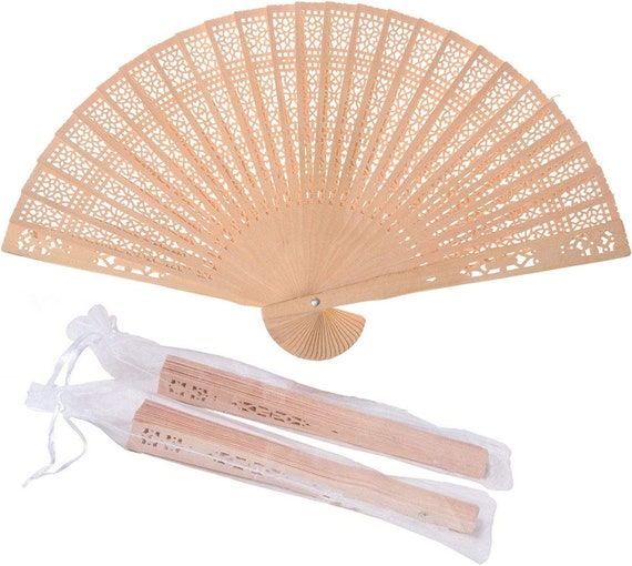 Set of 12/24/50/75/100 Wood Folding Fan w/ Gift Bag for Wedding Party Decor / Wood Fan for Brides / Table Setting / Wedding Favor