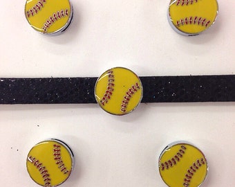 Set of 10pc Softball Slide Charm Fits 8mm Wristband for Jewelry / Crafting