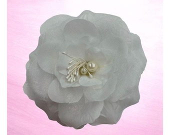 White Flower Brooches pins hair clips Large Silk Lapel Pin Elegant Camellia Flower Brooch Pins 5 inches