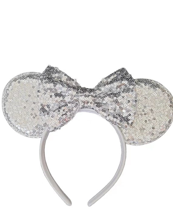 Silver Minnie Mouse Ears, Silver Disney Ears, Silver Minnie Ears Headband, Wedding Minnie Ears, Silver Mickey Ears, Silver Disneyland Ears