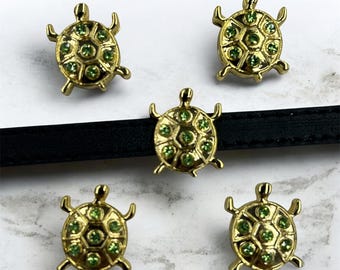 Set of 10pc dark gold tone  Rhinestone Turtle Slide Charm Fits 8mm Wristband for Jewelry / Crafting