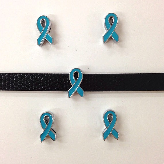 Set of 10pc Teal Ribbon Slice Charm Fits 8mm Wristband for Jewelry / Crafting