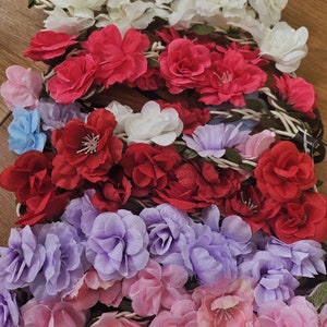 CLEARANCE- Set of 12 Mixed Color Mini Flower Crown Headband / Halo / Hippie Flower / Garden Party / Music Festival / Wedding / Party Favor