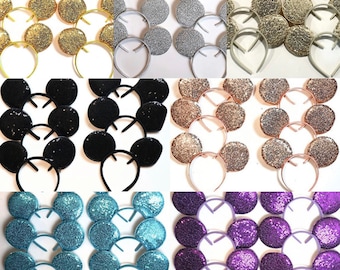 Set of 6 /12/24 Wholesale bulk Mickey Mouse Ears Black plain Black White rose gold Sequin Headband Birthday Party /Mickey ears with no Bow/