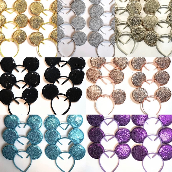 Set of 6 /12/24 Wholesale bulk Mickey Mouse Ears Black plain Black White rose gold Sequin Headband Birthday Party /Mickey ears with no Bow/