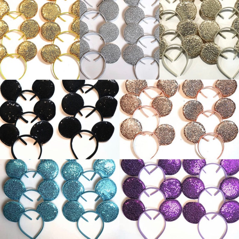 Set of 6 /12/24 Wholesale bulk Mickey Mouse Ears Black plain Black White rose gold Sequin Headband Birthday Party /Mickey ears with no Bow/ image 1