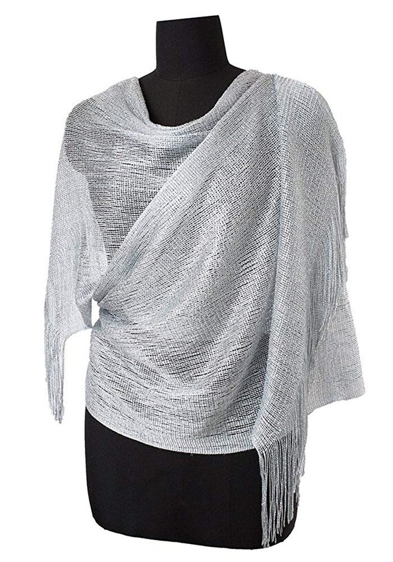 Silver Wedding Scarf Shawl / Metallic Shawl / Bridesmaid Shawl / Wedding Favor / Bridal Wrap / Wedding Shawl / Bridal Cover Up /Wedding Wrap