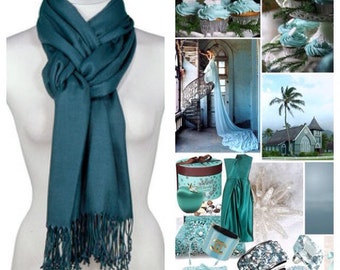 Teal Pashmina Scarf Shawl / Personalized Initial Shawl / Bridesmaid Shawl / Bridal Shawl / Wedding Shawl / Teal Shawl / Bridal Cover Up