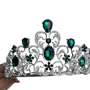 Silver Gold rose gold Crystal Rhinestone Happy Birthday Tiara Crown Comb for Cake Topper / 21st 30th 40th 50th wedding birthday tiara crown Green tiara