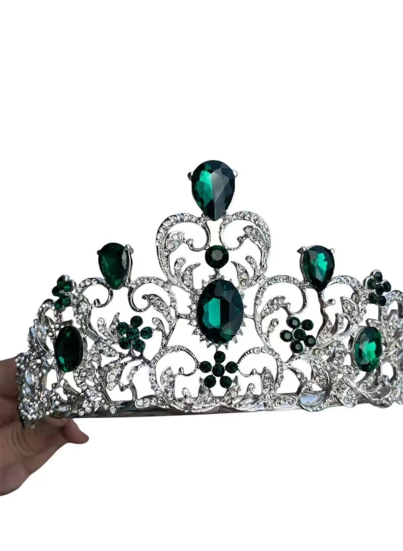Silver Gold rose gold Crystal Rhinestone Happy Birthday Tiara Crown Comb for Cake Topper / 21st 30th 40th 50th wedding birthday tiara crown Green tiara