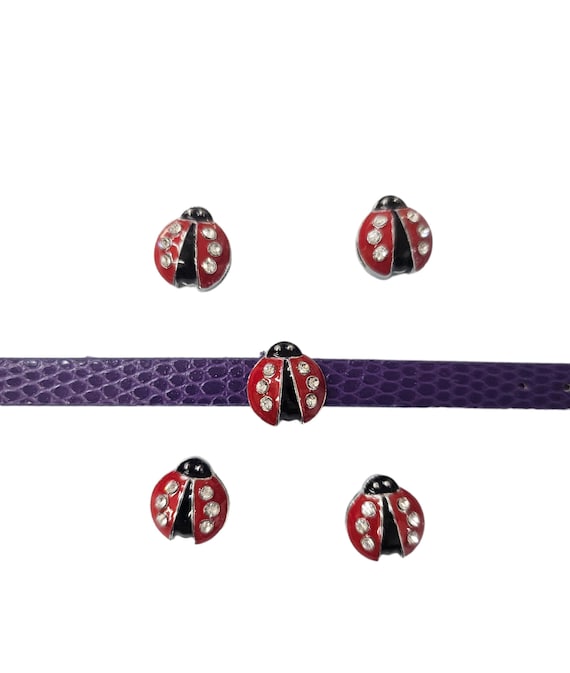 Set of 10 pc rhinestone red ladybug  slide charm fits 8mm wristband for jewelry /crafting