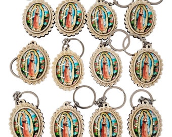 Set of 12 Our Lady of Guadalupe keychain/ keyring baptism Favor/Christening Favor/First Communion Favor Recuerdos de Bautizo