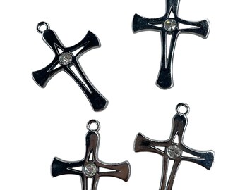 Set 12 grey silver  Rosary Making Supplies Silver Alloy Enamel Saint Benedict Cross Charms Pendant for Diy Prayer Necklace Catholic 2 inches