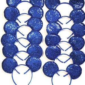 Set of 6 /12/24 Wholesale bulk Mickey Mouse Ears Black plain Black White rose gold Sequin Headband Birthday Party /Mickey ears with no Bow/ Royal blue