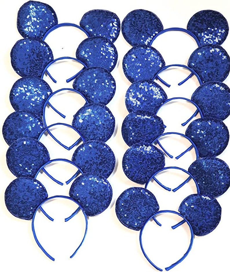 Set of 6 /12/24 Wholesale bulk Mickey Mouse Ears Black plain Black White rose gold Sequin Headband Birthday Party /Mickey ears with no Bow/ Royal blue