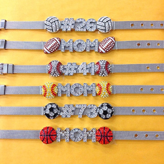 Cyber Monday Sale! Custom Rhinestone Sports Charm Stainless Steel Bracelet / Your Choice of Charms and Player Number OR Sports MOM Bracelet