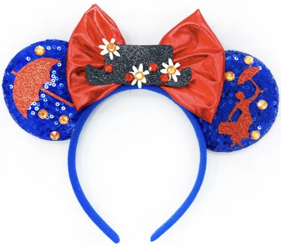 Mary Poppins Minnie Mouse Ears Headband / Blue Mickey Ears