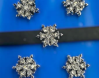 Set of 10pc Silver Rhinestone snowflake frozen silver bling  Slide Charm Fits 8mm Wristband for Jewelry / Crafting