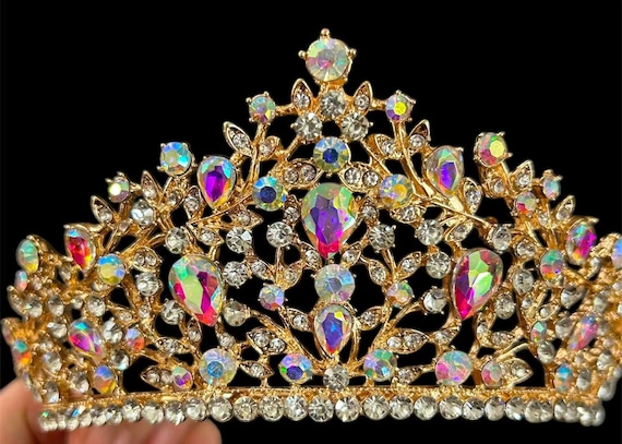Gold AB Silver rose gold Tiara and Crown for Women Crystal Queen Crown Rhinestone Tiara for Girl Bride Wedding cake topper accessories