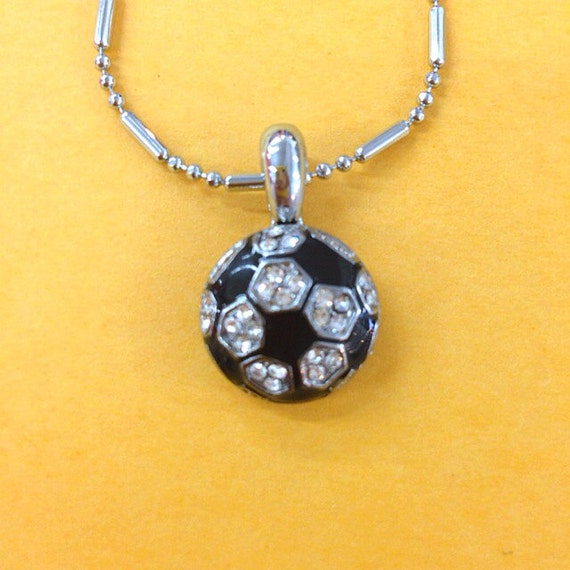 Rhinestone Soccer Necklace 28mm x 15mm for Jewelry (Giveaway Free Necklace Chain) / Gift Under Ten / School Team Giveaway