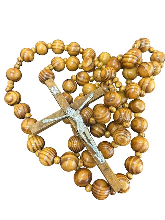 37" large wall wood Rosary Holy Big Beads Sanctified Wall Rosario Natural Wood Chain Jesus Cross XL Large Wooden Crucifix Catholic Gift