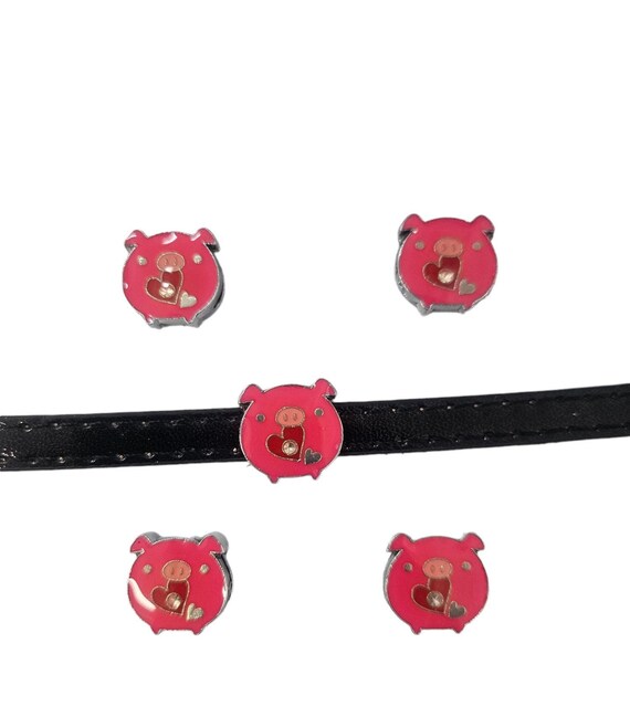 Set of 10pc Cute piggy pig love heart Slide Charm Fits 8mm Wristband for Jewelry / Crafting