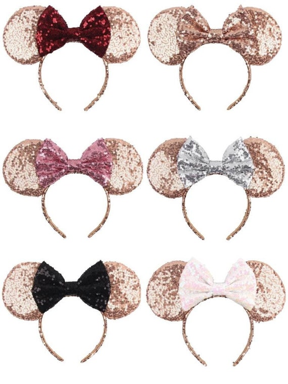 Minnie Mouse Sequin Ear Headband for Adults – Rose Gold & Pink