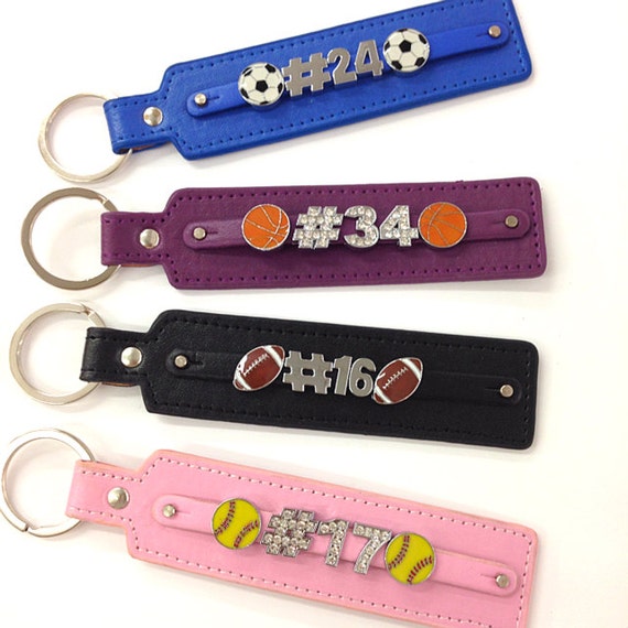 Custom Design Sports Keychain / Your Choice of Football/Baseball/Basketball/Soccer/Softball/ and Player Numbers / Gift for Him and Her
