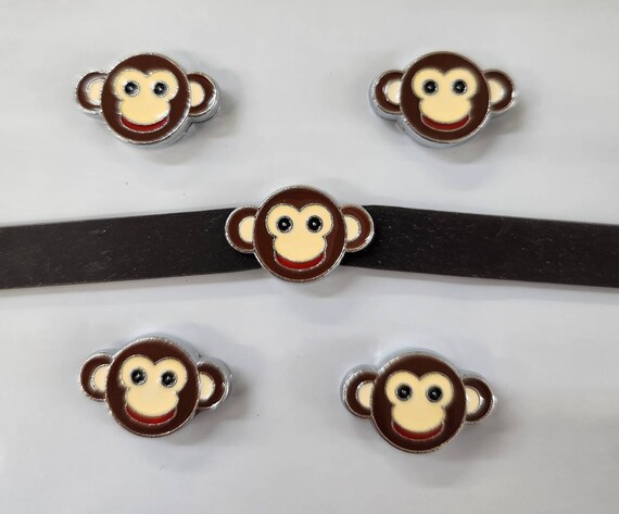 Set of 10pc Cute Monkey Slide Charm Fits 8mm Wristband for Jewelry / Crafting