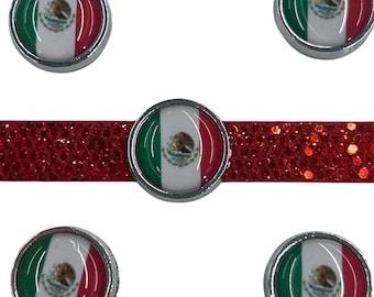 50pc lot bulk Mexico flag red green white  Slide Charm Fits 8mm Wristband for Jewelry / Crafting