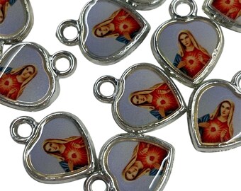 24pc x sacred heart Mary alloy Rosary Centerpiece:  Religious Jewelry Parts heart  Virgen De Guadalupe Charms Pendant 20mm x 15mm