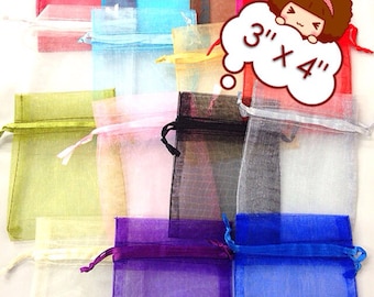 12/24/60/120 di sacchetti in organza trasparente con coulisse da 3"x4" per gioielli, bomboniere, sacchetti regalo per feste di nozze, sacchetti regalo per caramelle