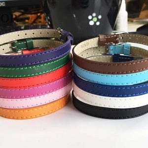 GENUINE LEATHER Slide Charm Wristbands, Flat Leather Slide Charm Bracelets, 8mm Leather Strap / Wholesale Bulk Bracelet