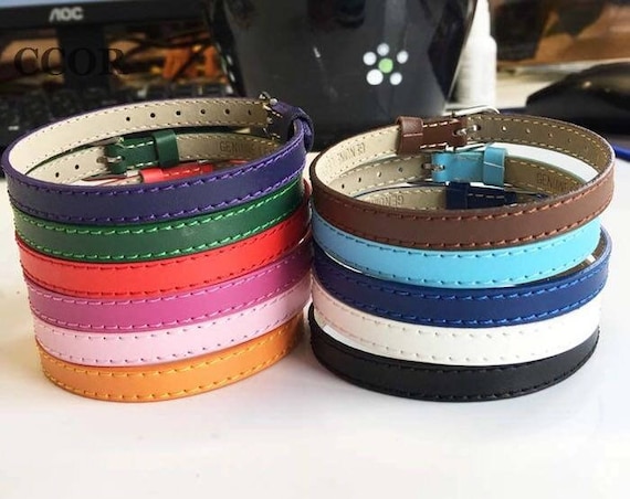 GENUINE LEATHER Slide Charm Wristbands, Flat Leather Slide Charm Bracelets,  8mm Leather Strap / Wholesale Bulk Bracelet 