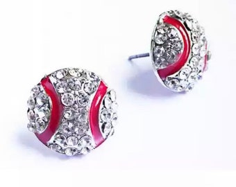 Rhinestone baseball,softball, football, volleyball  stud earrings  / gift for sports mom / spots team / gift for her/sports  mom /