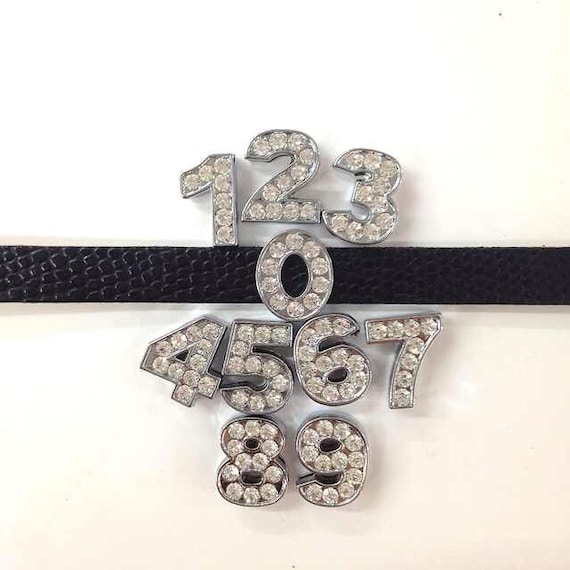 one number Rhinestone Number Charm 0-9 Fits 8mm Wristband for Jewelry / Crafting