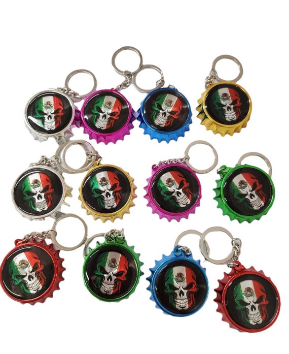 12 x Day of the Dead Halloween Skull Keychain Bottle opener / Mexican party favor flag skulls loteria key chains beer bottle opener.